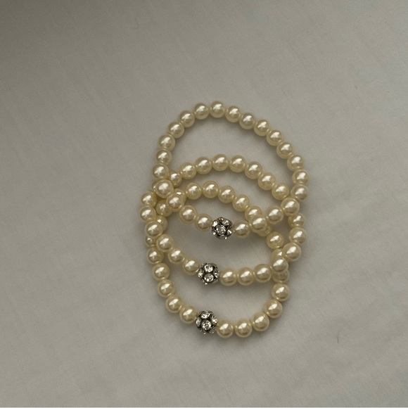 FAUX PEARL AND RHINESTONE NECKLACE AND MATCHING BRACELET VINTAGE - Picture 7 of 11